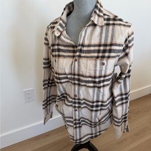 Old Navy Cream and Black Plaid Shirt Jacket
